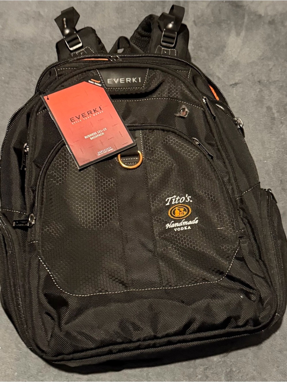 Black Men's Travel Backpack with Tito's Logo